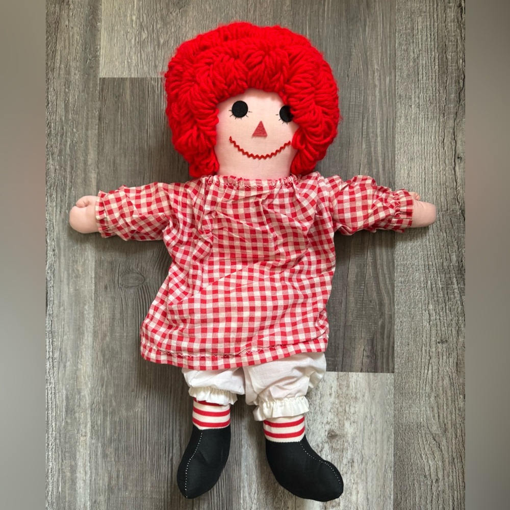 Sold Red and White Checkered Raggedy Ann and Andy Dolls